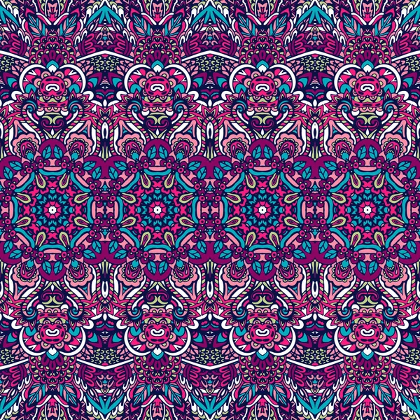 Festliche bunte nahtlose Vektor hell Mandala Kunst Muster psychedelische Doodle — Stockvektor