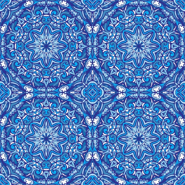 Blå abstrakt geometriska mosaik Vintage sömlösa mönster prydnads. — Stock vektor