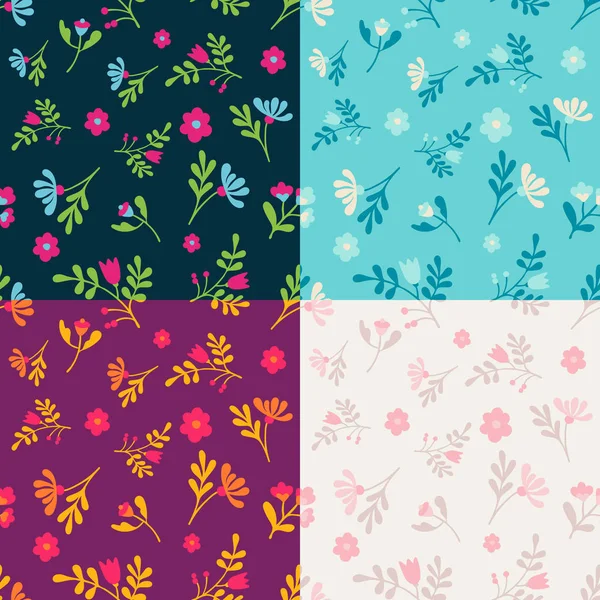 Seamless vector floral bloom pattern set multucolor — Stock Vector