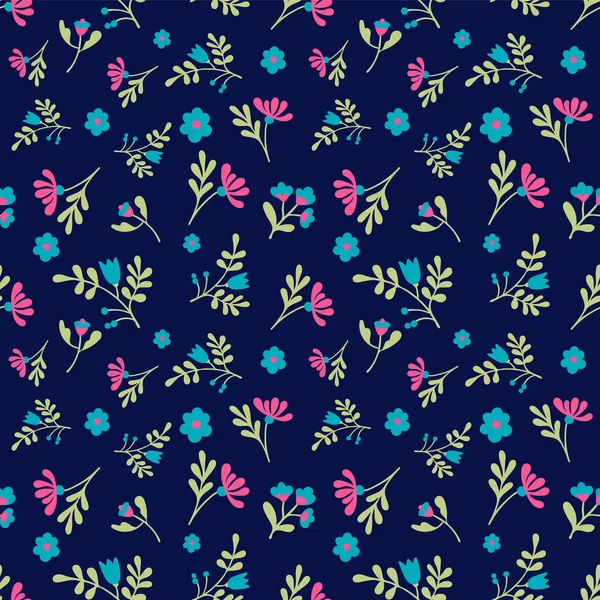 Vector bloemmotief in doodle stijl met bloemen en bladeren. — Stockvector