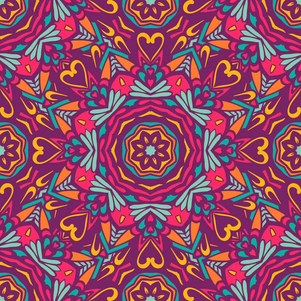 Festival de arte mandala padrão sem costura. Impressão geométrica étnica. Textura de fundo de repetição colorida — Vetor de Stock
