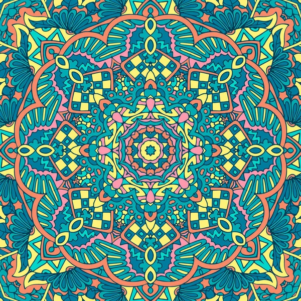 Mandala Klotter Fantasi Blomma Dekorerad Bakgrund Abstrakt Geometriskt Kaklat Boho — Stock vektor