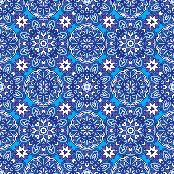 Décor Carrelage Texture Imprimé Motif Mosaïque Orientale Avec Ornement Bleu — Image vectorielle