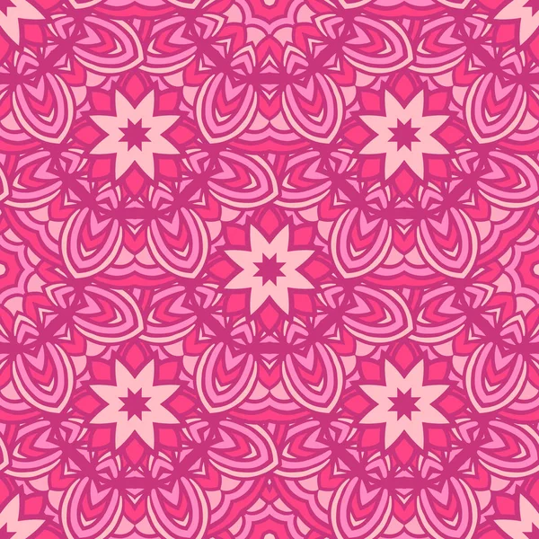 Плиточный Розовый Цветочный Векторный Узор Волос Абстрактные Геометрические Мозаичные Звезды — стоковый вектор