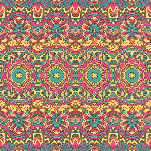 Vector Seamless Pattern Flower Colorful Ethnic Tribal Geometric Psychedelic Mexican — Stock Vector