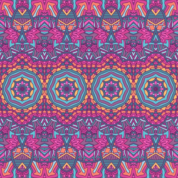 Vector Naadloos Patroon Bloem Kleurrijke Etnische Tribal Geometrische Psychedelische Mexicaanse — Stockvector