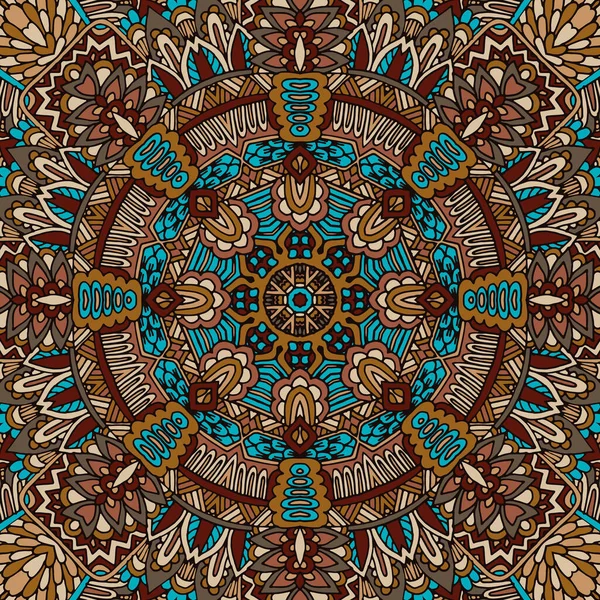 部落印第安人节灿烂多彩的曼陀罗花卉艺术 几何矢量排列的波荷族无缝图案装饰 — 图库矢量图片