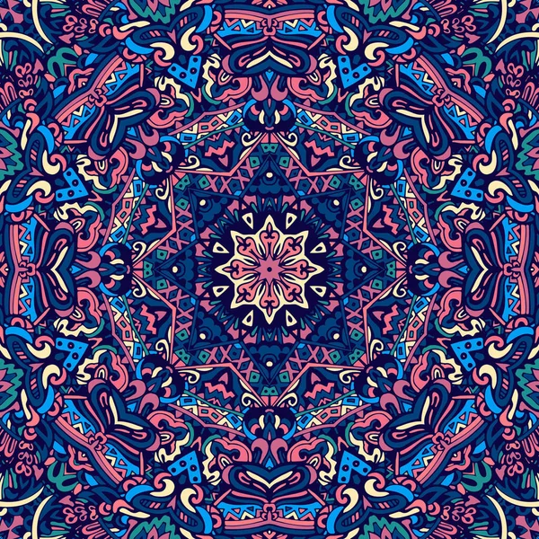 Mandala Klotter Linjer Dekorerad Bakgrund Abstrakt Geometrisk Vektor Kaklat Boho — Stock vektor