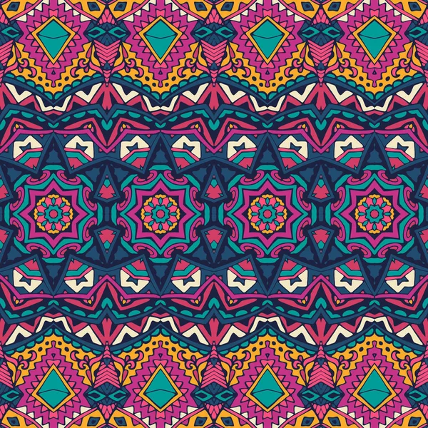 Motif Vectoriel Sans Couture Ethnique Tribal Géométrique Psychédélique Imprimé Coloré — Image vectorielle