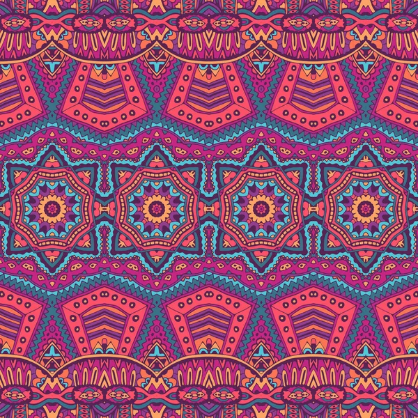 Motif Vectoriel Sans Couture Ethnique Tribal Géométrique Psychédélique Imprimé Coloré — Image vectorielle