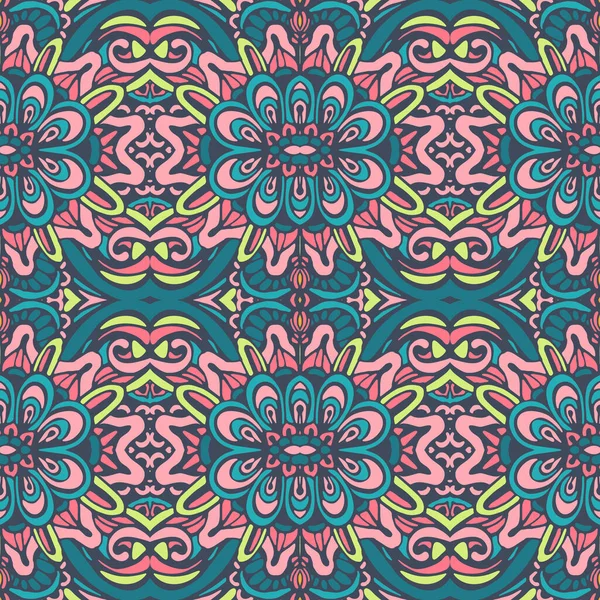 マンダラの花の芸術民族幾何学的なプリント 部族のヴィンテージ抽象的なシームレスなパターン装飾Bohoスタイル — ストックベクタ