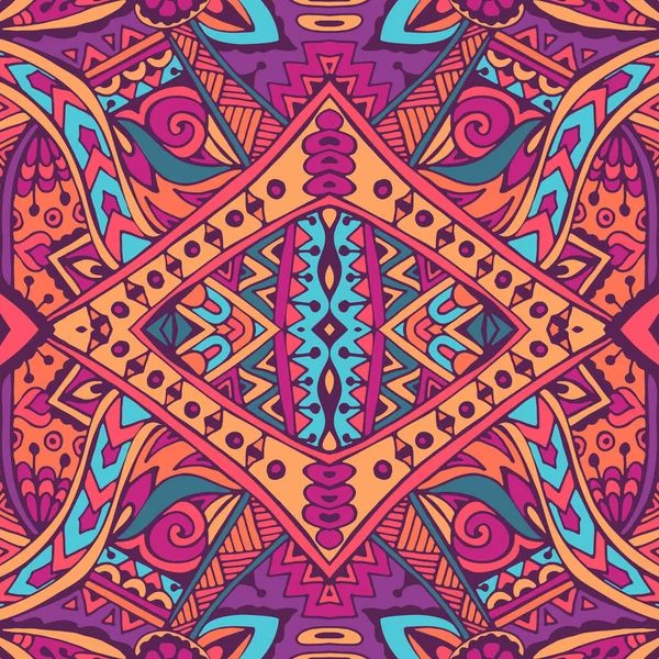 Vector Inconsútil Patrón Flor Colorido Étnico Tribal Geométrico Psicodélico Mexicano — Vector de stock