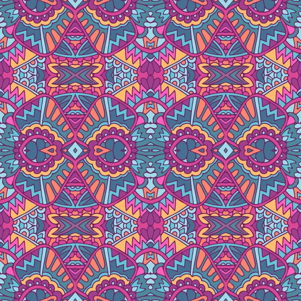 織物のためのタイル張りの民族のBohoパターン 抽象幾何学的モザイクヴィンテージシームレスパターン装飾 カラフルなインド美術 — ストックベクタ