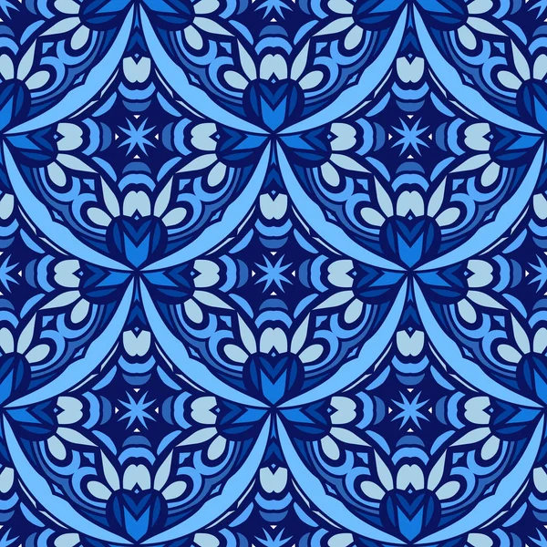 Médaillon Motif Paisley Damas Bleu Vecteur Répétition Sans Couture — Image vectorielle