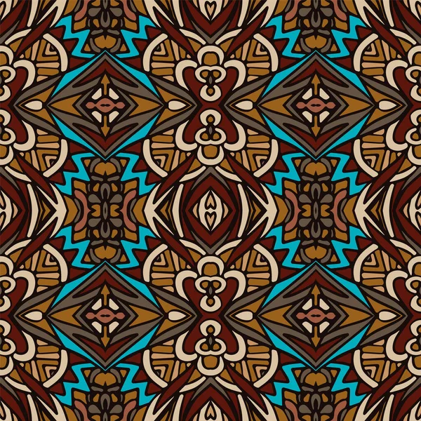 氏族古代抽象几何无缝线图案装饰 印度曼陀罗艺术纺织品设计 — 图库矢量图片