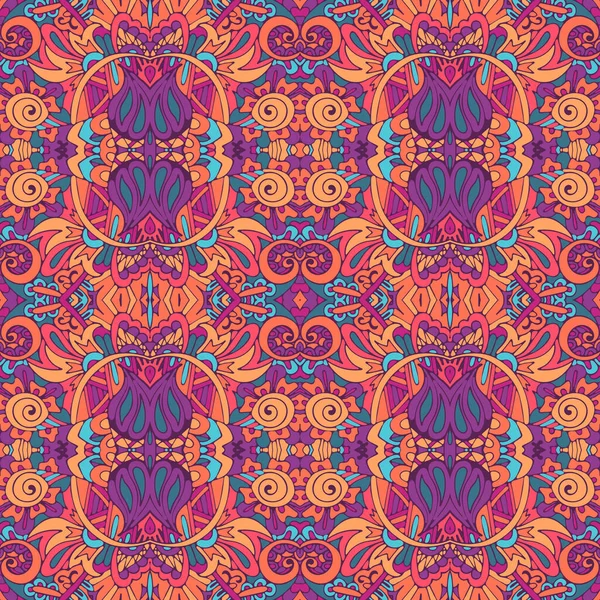 Floral Ethnic Tribal Festive Pattern Fabric Abstract Psychedelic Colorful Seamless — Stock Vector