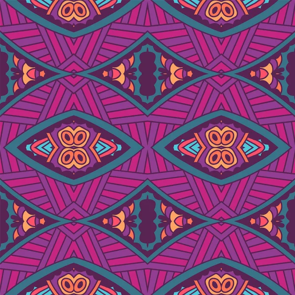 要約カラフルな民族の部族ボヘミアンパターンシームレス遊牧幾何学的なサイケデリックなカラフルなプリント 装飾的なドアテキスタイルデザイン — ストックベクタ