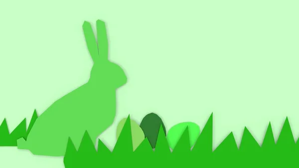 Пасхальная Иллюстрация Зеленых Цветах Кроликом Яйцами — стоковое фото