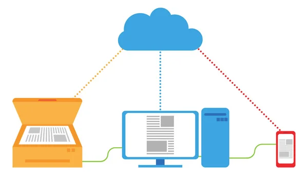 Copiez Document Partagez Appareils Maintenant Illustration Vectorielle — Image vectorielle