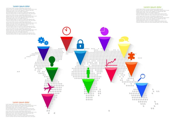 Векторная Карта Мира Указателями Значки — стоковый вектор