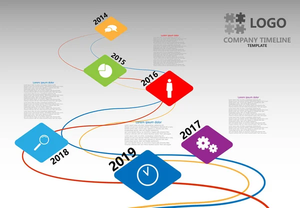 Chronologie Affaires Vectorielle Avec Icônes Couleur Sur Les Lignes Couleur — Image vectorielle