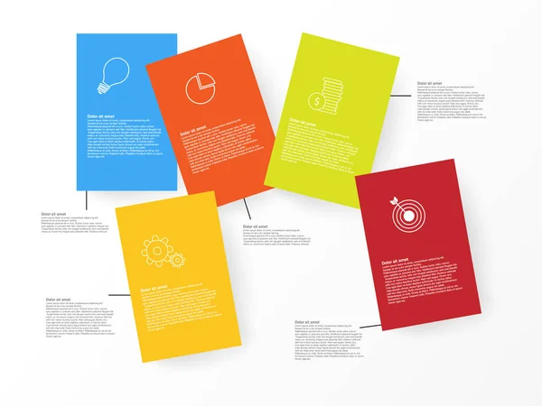 Vektor Infografik Vorlage Mit Rechteckigen Farbigen Papierkarten Und Symbolen — Stockvektor