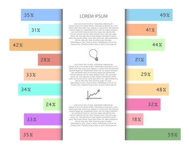 Infographic istatistikleri saydamlık renk grafik ve merkezi dikdörtgen paneliyle metin ve simgeleri. Beyaz versiyonu
