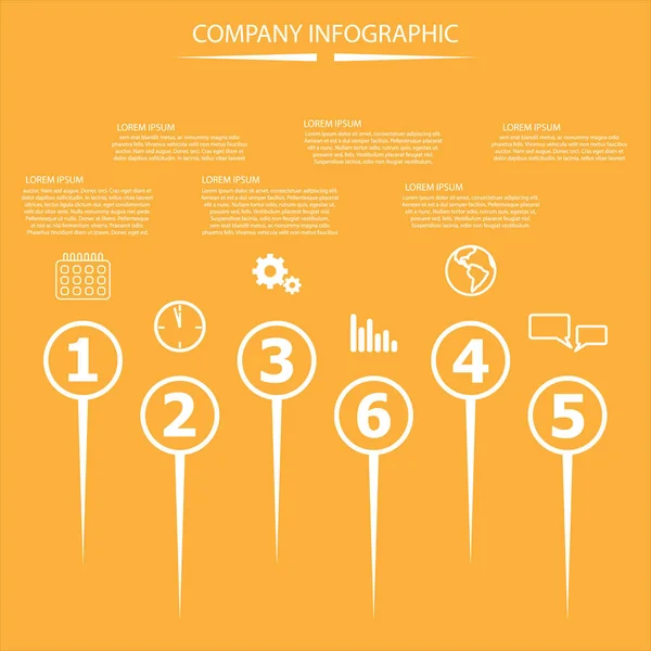 Vector Infographic Sjabloon Met Pictogrammen Van Getallen Wijzers Wit Oranje — Stockvector