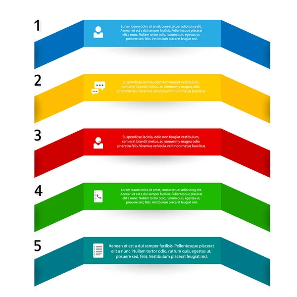 Beş Renk Vektör Katlama Kağıt Infographic Ile Basit Ikonları Simgeleri — Stok Vektör