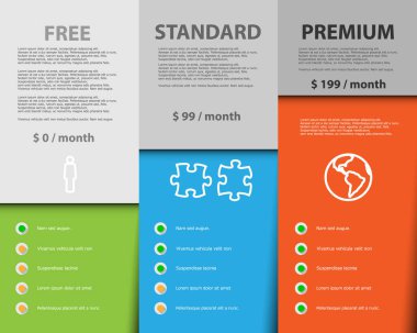 Üç fiyat Kategoriler ürün ve hizmet sunuyoruz. Vektör illüstrasyon kart. -Vektör