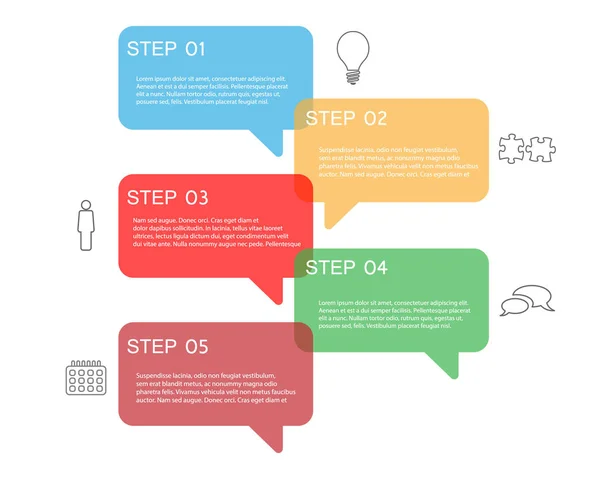 Eps Vektorinfografik Mit Fünf Farbigen Nachrichtenblasen Auf Weißem Hintergrund — Stockvektor