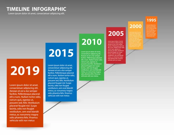 Milestones Vector Company Com Line Seis Caixas Cores Com Anos — Vetor de Stock