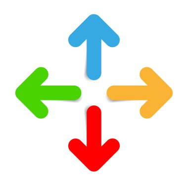 Beyaz zemin üzerine gölge ile dört renk ok