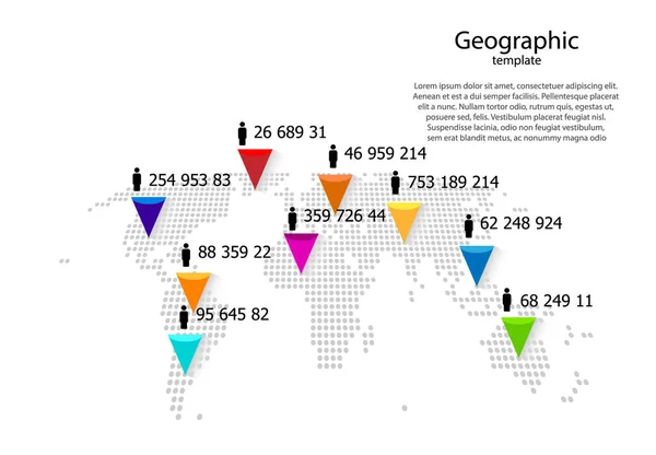 Географический Шаблон Точкой Карте Мира Цветовыми Точками Статистикой Людей — стоковый вектор