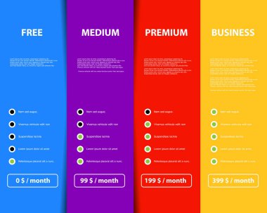 Dört değişken teklif ürün ve hizmet renk web dikdörtgenler vektör grafik