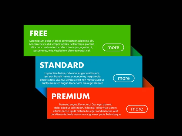 Oferta de tres precios y categorías de productos y servicios. Gráfico vectorial - Oscuro — Archivo Imágenes Vectoriales