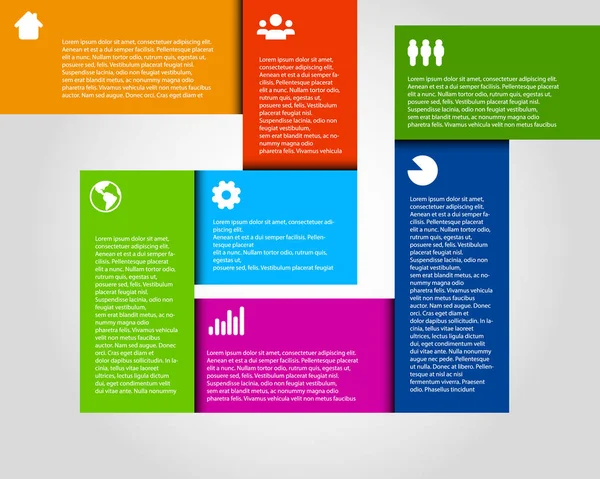 Vektor Infografik Vorlage Hintergrund Mit Farbigen Rechteck Boxen Und Symbolen — Stockvektor