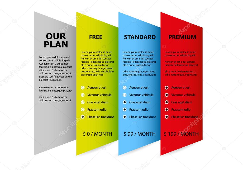 Our Plan Product and Services Concept of Three choice and prices for your business and strategy