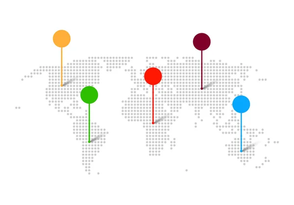 Mapa punteado del mundo con indicadores de color - vector — Vector de stock
