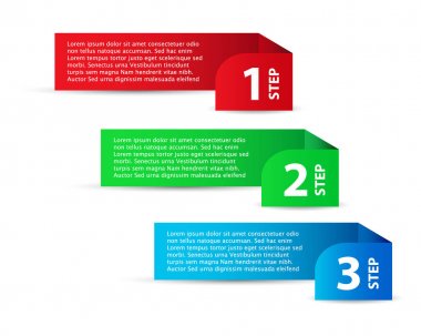 Beyaz arka planda gölgesi olan üç renk adımı şablonu