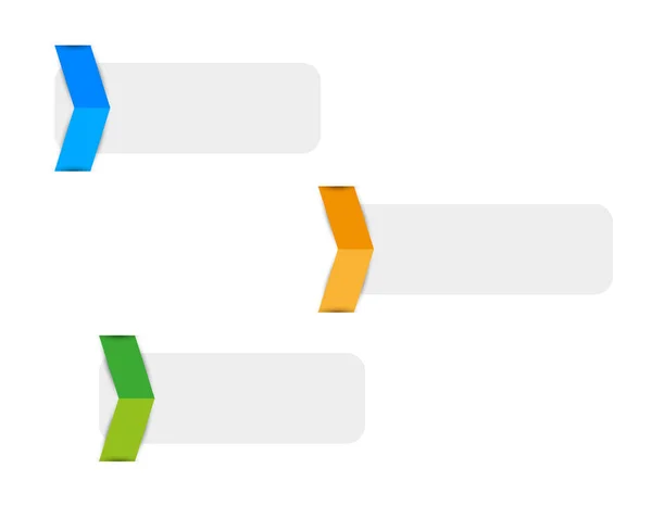 Set aus drei grauen Symbolen mit farbigen 3D-Pfeilen auf grauem Hintergrund - Vektor — Stockvektor