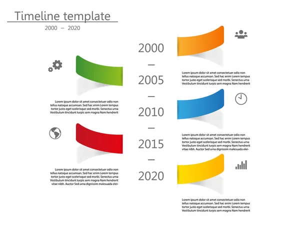 Vector Illustration Timeline Template Date 2000 2020 Five Color Pieces — Stock Vector