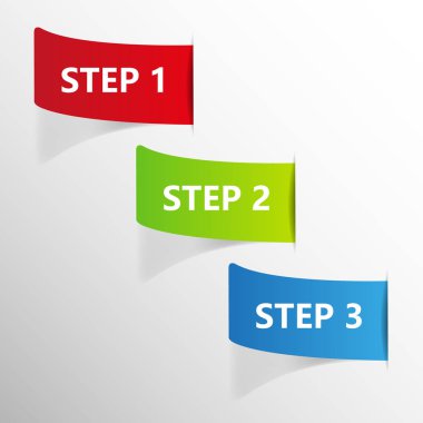 Gölge ile üç renkli adım çıkartmalar. Vektör çizimi.