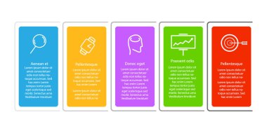 Simgeli ve 5 basamaklı Vector Infographic etiket tasarımı. Meşgul için bilgi