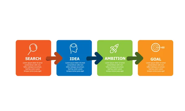 Mise en page infographique en quatre étapes avec icônes. Peut être utilisé pour votre présentation, démarrage, modèle - Vector — Image vectorielle