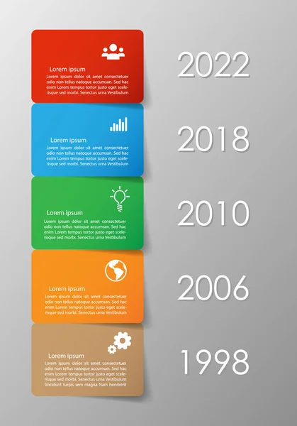 Tableau Vectoriel Chronologie Avec Place Pour Texte Cartes Cinq Étapes — Image vectorielle
