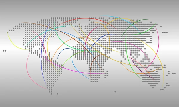 Mapa Del Mundo Punteado Con Vector Líneas Color — Vector de stock