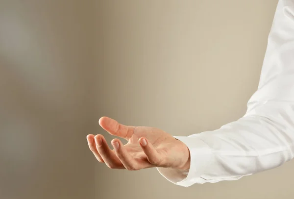 Businessman open palm of hand