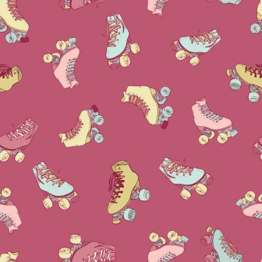 Pastel renklerde vektör seamless modeli artalanları, tekerlekli paten. Parmak izi, kart, duvar kağıtları, scrapbooking ve kumaşlar için mükemmel.