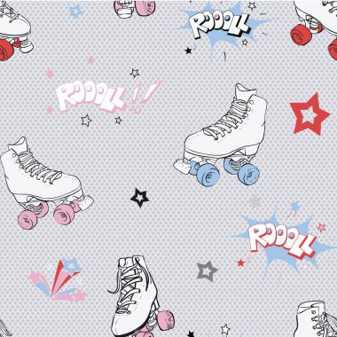 Komik tekerlekli paten vektör Dikişsiz desen arka plan. Kumaş, scrapbooking ve duvar kağıdı projeler için mükemmel.